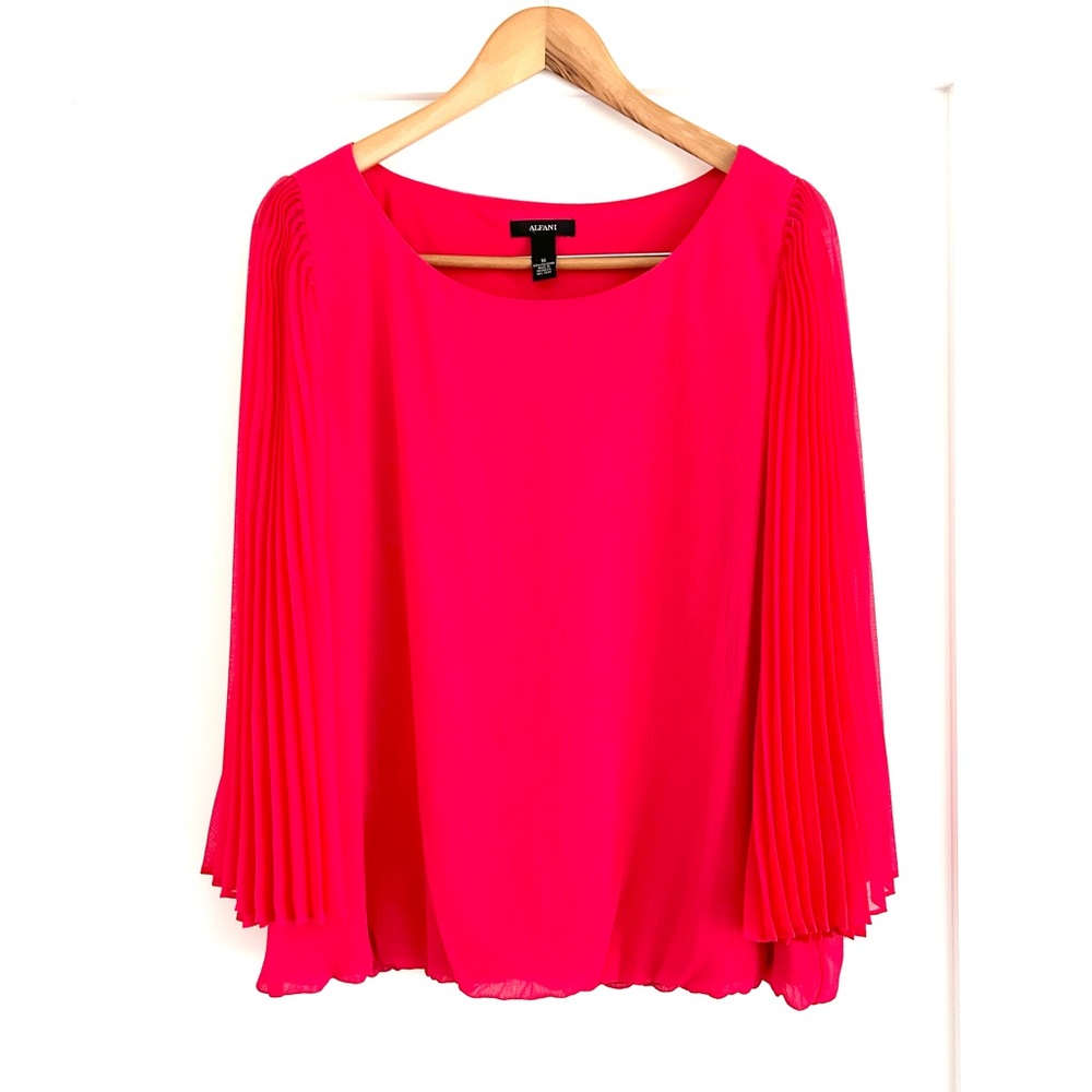 Alfani 16 Hot Pink Pleated Sleeve Crepe Blouse